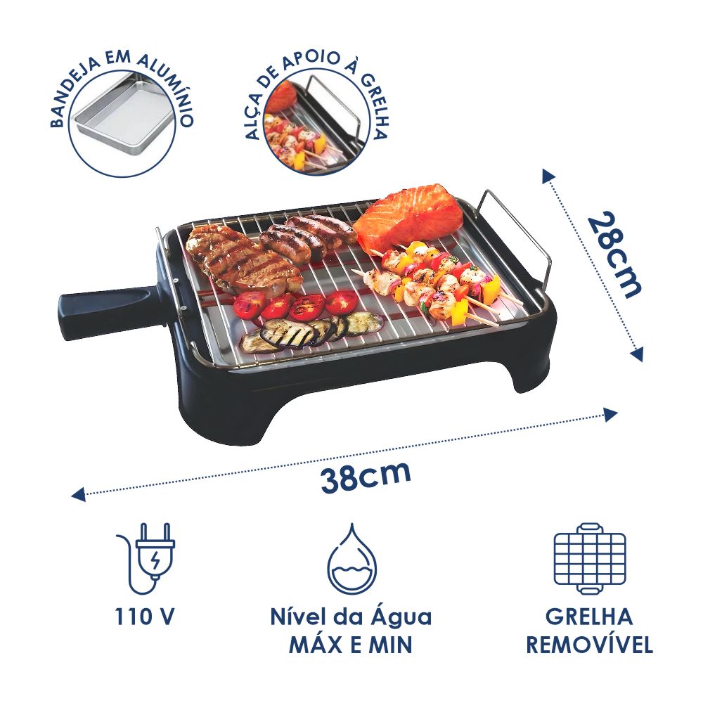 Churrasqueira Elétrica Portátil E Pratica Grill Preta 1200w