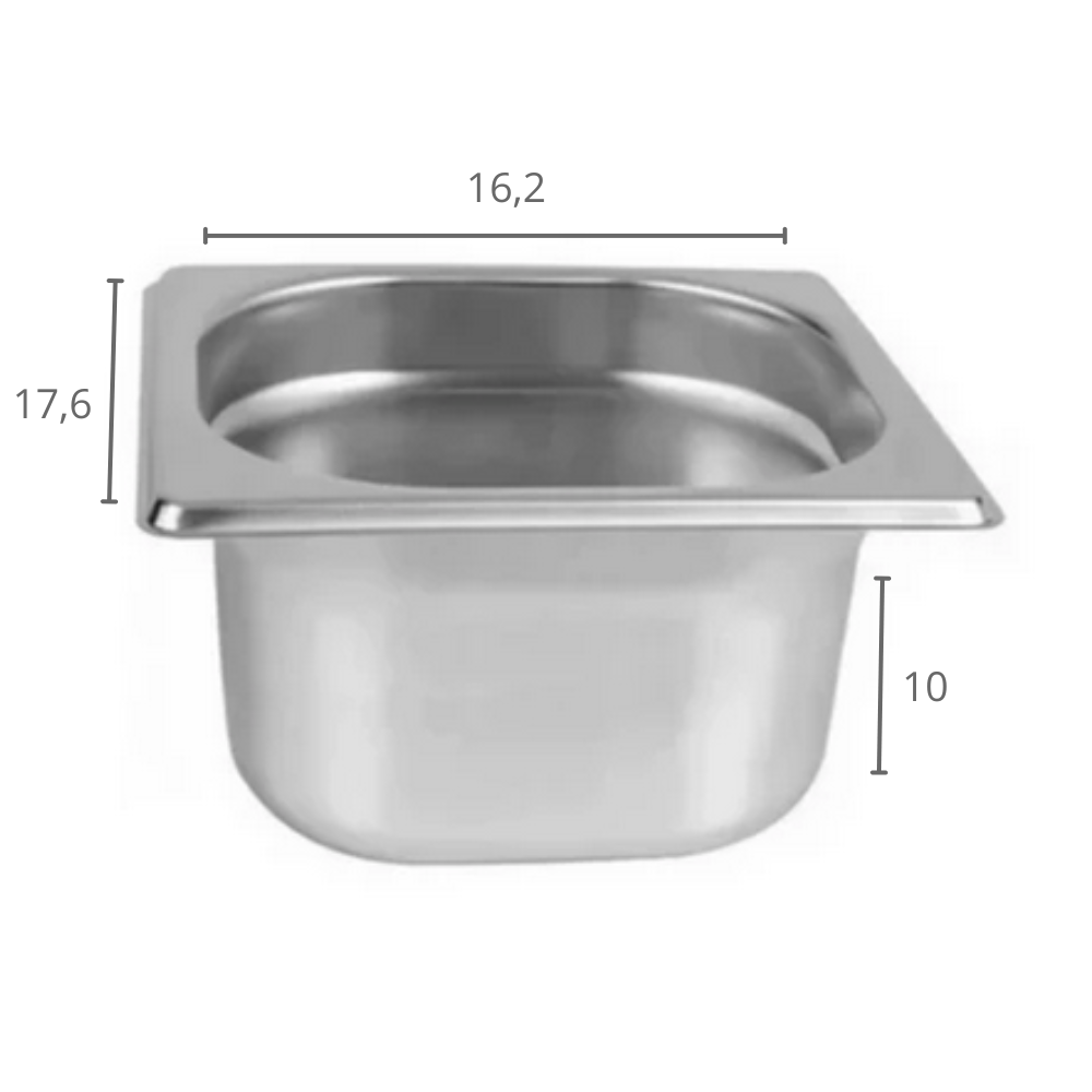 CUBA GASTRONOMICA GN 1/6X100MM 162X176MM AÇO INOX E 0,7MM