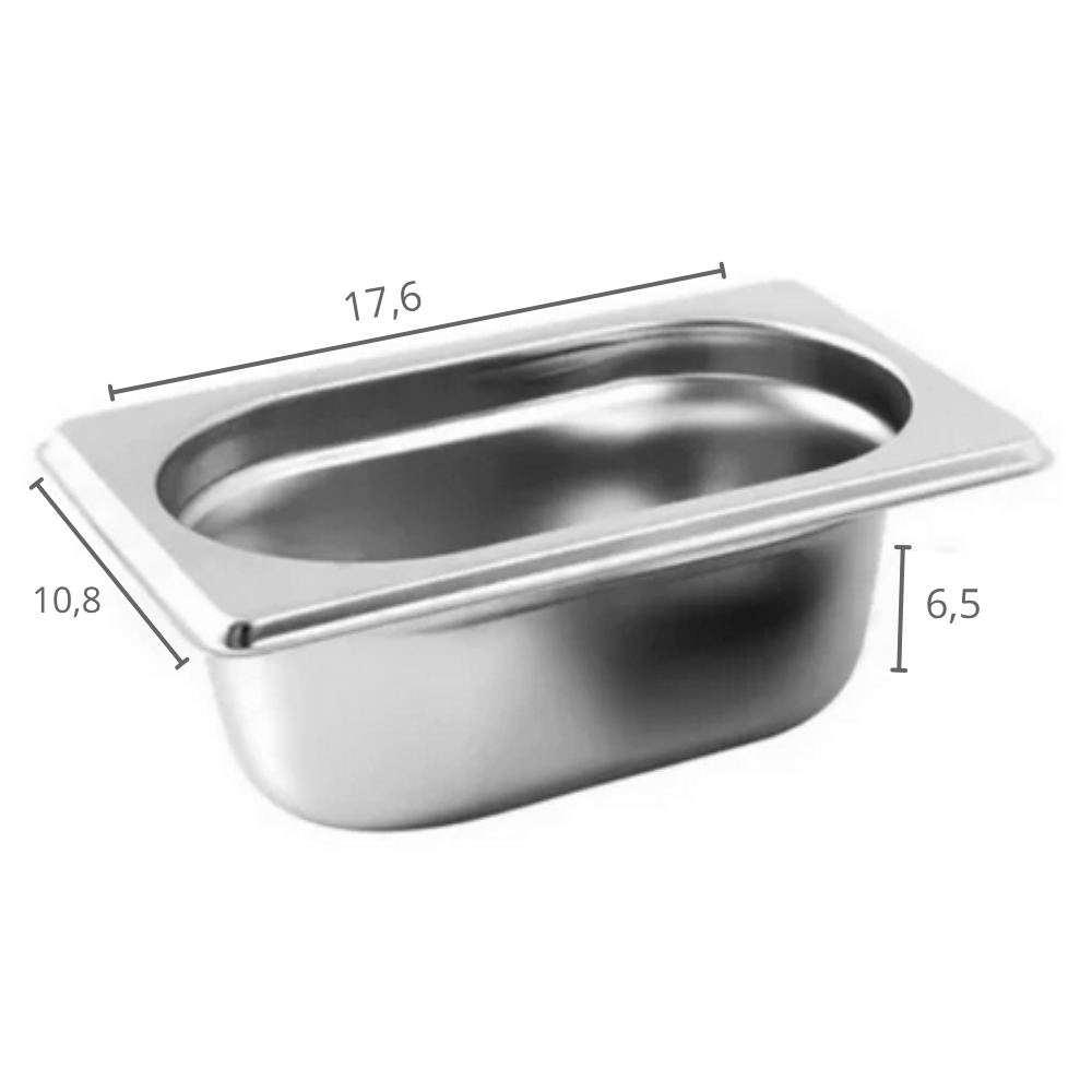 CUBA GASTRONOMICA GN 1/9X65MM 108X176MM AÇO INOX E 0,7MM
