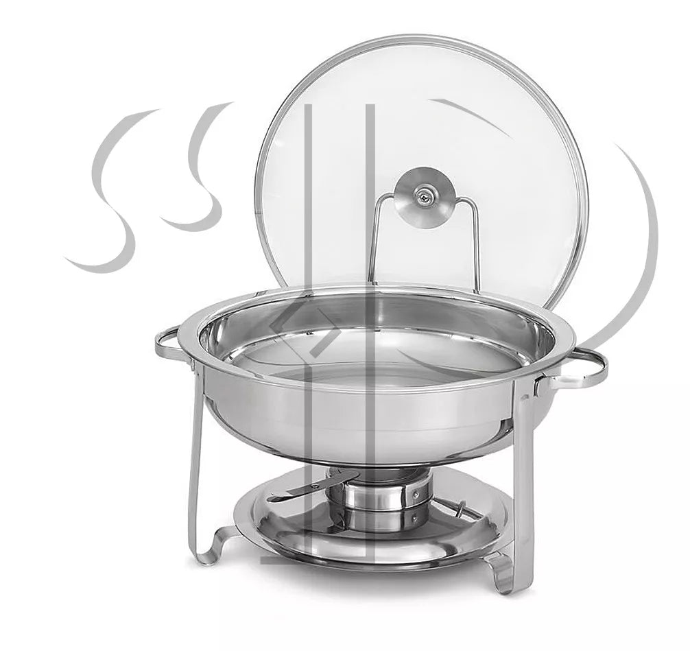 RECHAUD REDONDO 3,5L INOX BANHO MARIA TAMPA VIDRO E SUPORTE