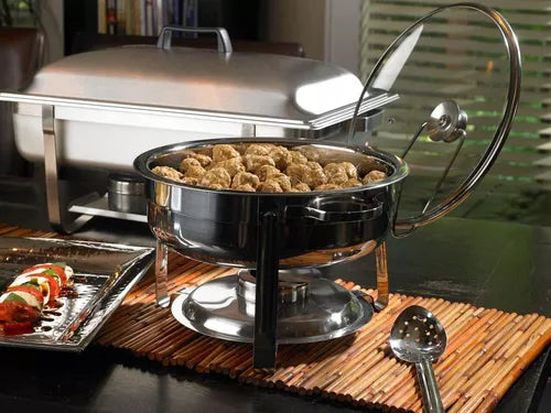 Rechaud Redondo 3,5 L Inox Banho Maria Tampa Vidro E Suporte