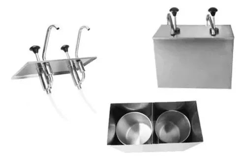 DISPENSER DOSADOR DUPLO 6L P/ MOLHO E CONDIMENTOS AÇO INOX.