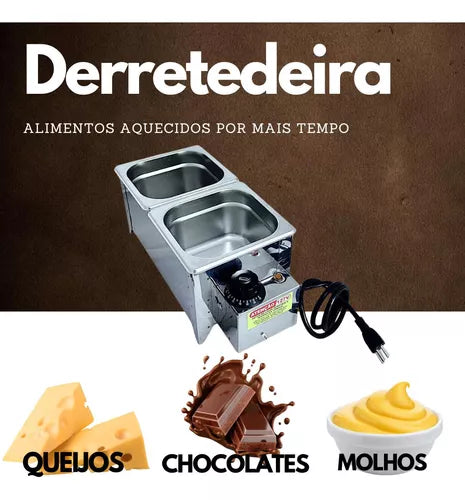 DERRETEDEIRA CHOCOLATEIRA MOLHEIRA INOX 2 CUBAS 3.5KG