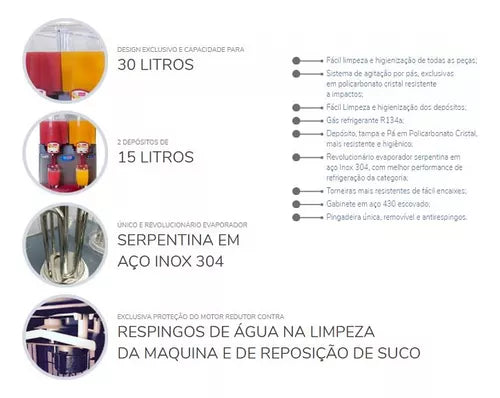 REFRESQUEIRA E SUQUEIRA DUPLA 30L ELÉTRICA TECAPPLY RF032