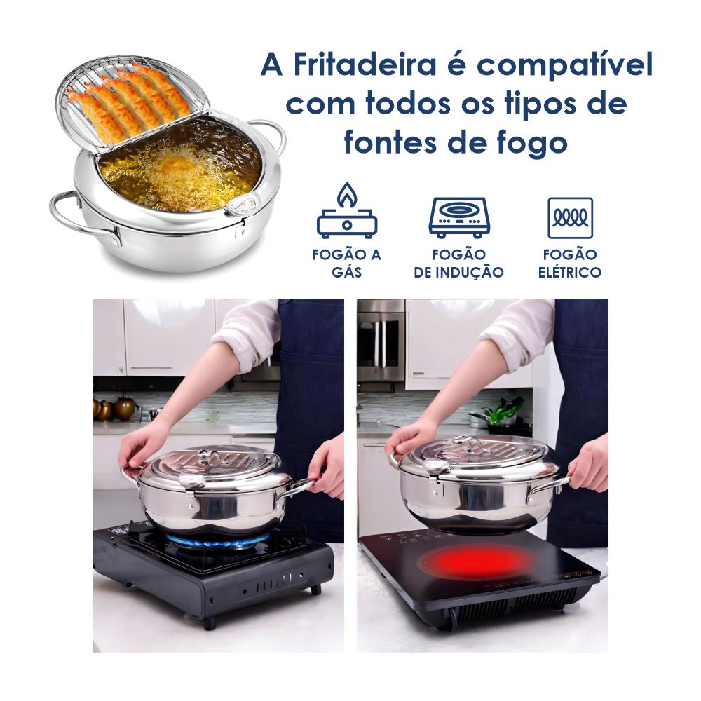 FRITADEIRA JAPONESA FRYER AÇO INOX 25 CM 3.2L COM TERMÔMETRO