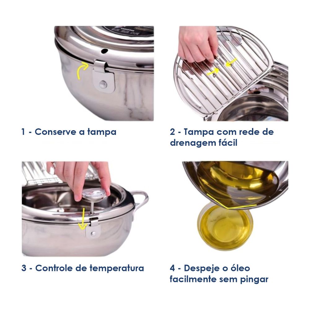 FRITADEIRA JAPONESA FRYER AÇO INOX 25 CM 3.2L COM TERMÔMETRO
