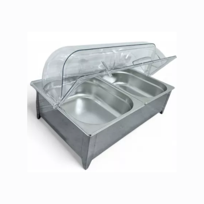 RECHAUD ELÉTRICO 750W 2 CUBAS INOX 1/2 TAMPA ACRÍLICO