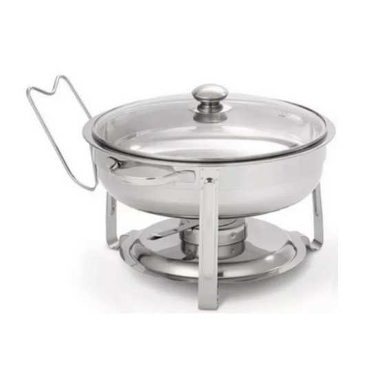 RECHAUD REDONDO 3,5L INOX BANHO MARIA TAMPA VIDRO E SUPORTE