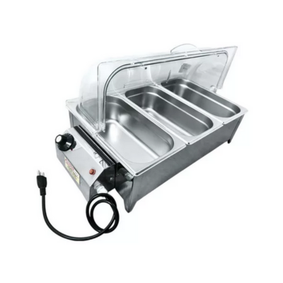RECHAUD ELÉTRICO 750W 3 CUBAS INOX C/ TAMPA ACRÍLICO