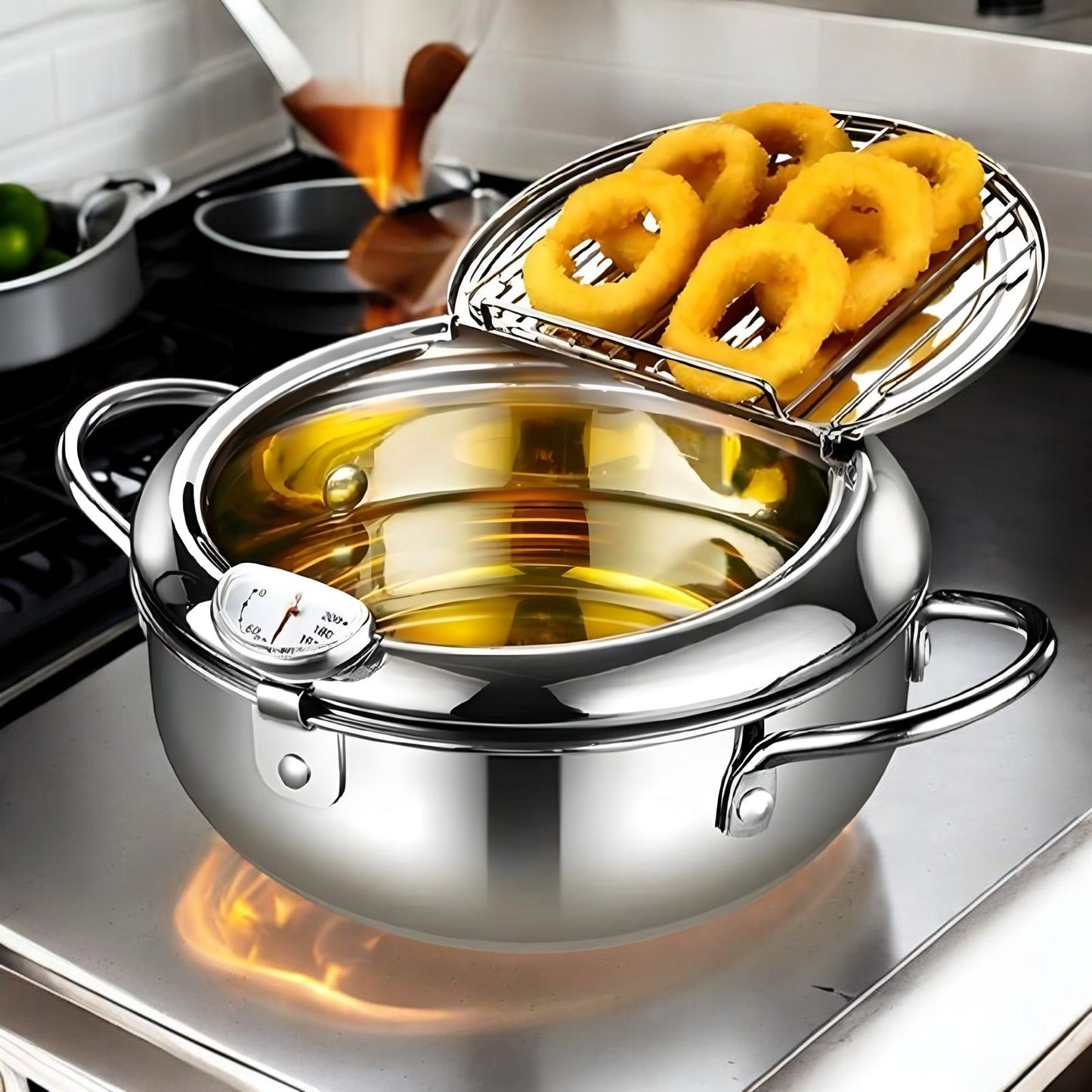 FRITADEIRA JAPONESA FRYER AÇO INOX 25 CM 3.2L COM TERMÔMETRO