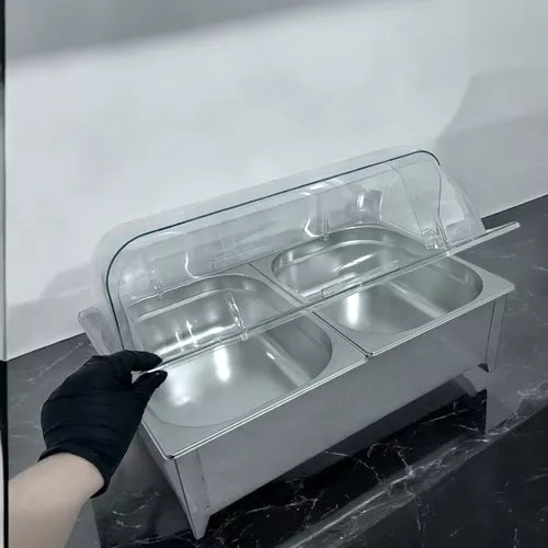 RECHAUD ELÉTRICO 750W 2 CUBAS INOX 1/2 TAMPA ACRÍLICO