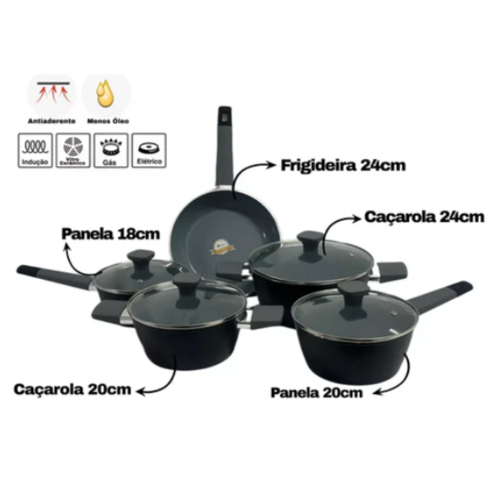JOGO DE PANELAS DE INDUÇÃO CERÂMICO IPÊ COZINHAS - 5 PEÇAS