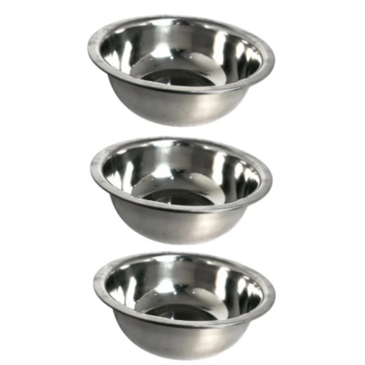 KIT 3 BACIAS INOX 8L 32CM RESISTENTE USO ALIMENTÍCIO E HOSPITALAR