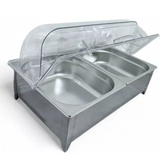 Rechaud Elétrico 750W 2 Cubas Inox 1/2 Tampa Acrílico
