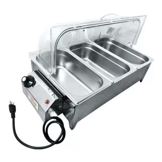 Rechaud Elétrico 750w 3 Cubas Inox C/ Tampa Acrílico